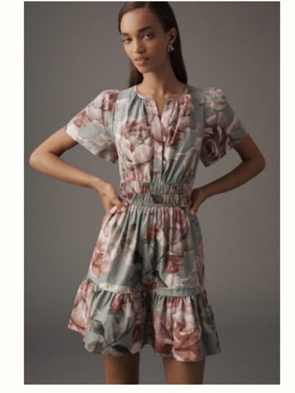 Anthropologie Somerset Mini Dress in Dusty Green and Blush Floral